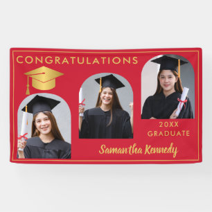 Banderoles Red And Gold Félicitations 3 Photo Graduation