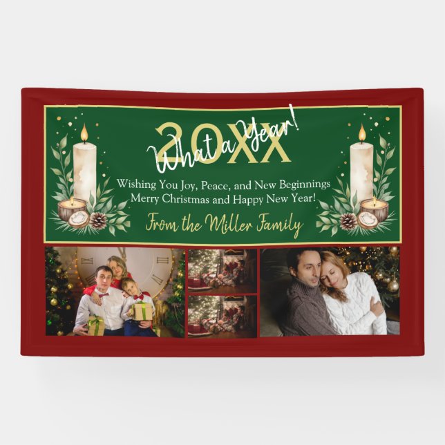 Banderoles Red and Green Holiday Greeting with Custom Family  (Horizontal)