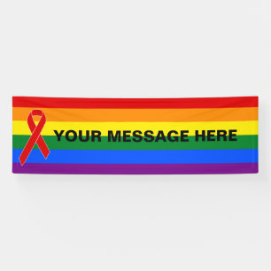 Banderoles Red Awareness Rubbon & rainbow flag + votre messag