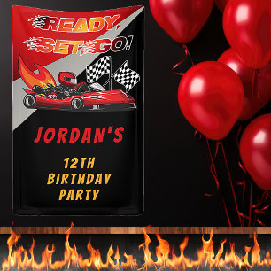Banderoles Red Black Go Kart Racing Anniversaire