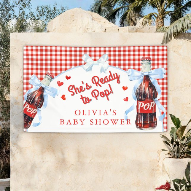 Banderoles Red & Blue She's Ready to Pop Baby Shower  (She's Ready to pop Baby Shower Banner )