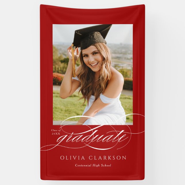 Banderoles Red Elegant Script Graduation Photo Party (Vertical)