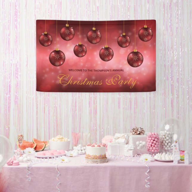 Banderoles Red Festible Baubles Sur Red Bokeh - Fête de Noël (Fête)