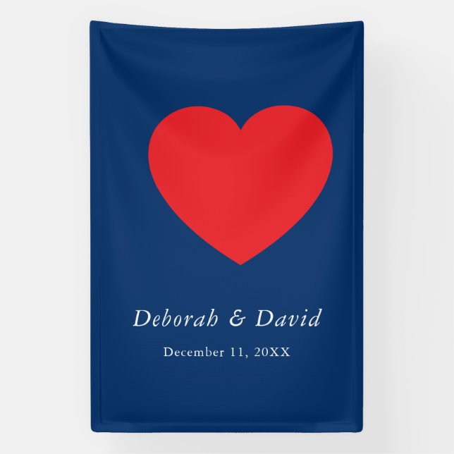 Banderoles Red Heart Blue Modern Minimalist Wedding (Verticale)