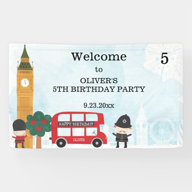 Banderoles Red London Bus & Clock Tower Anniversaire de enfan (Horizontal)