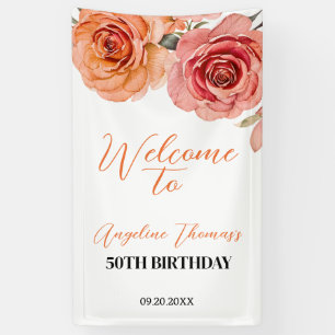 Banderoles Red Orange Rose Floral Botanical Welcome Anniversa