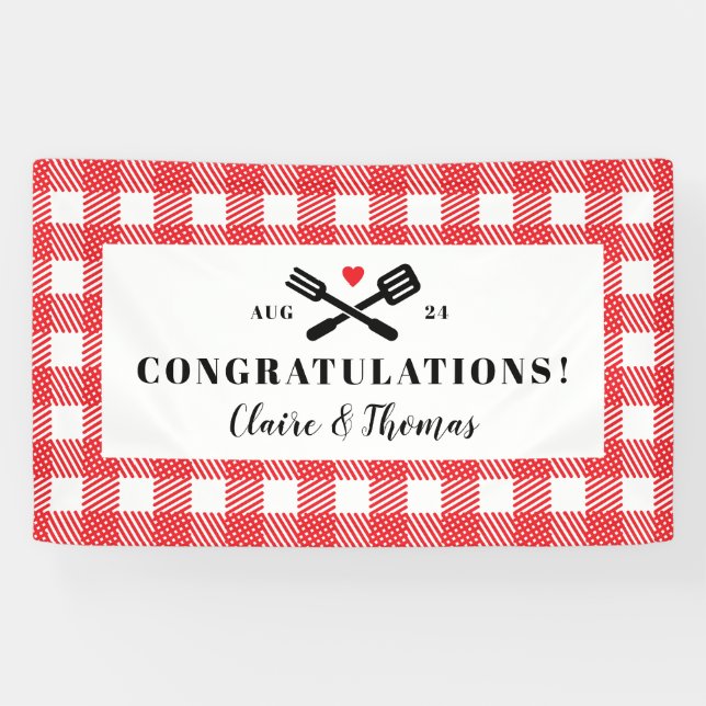 Banderoles Red Picnic Plaid Clocher I Do BBQ Welcome (Horizontal)
