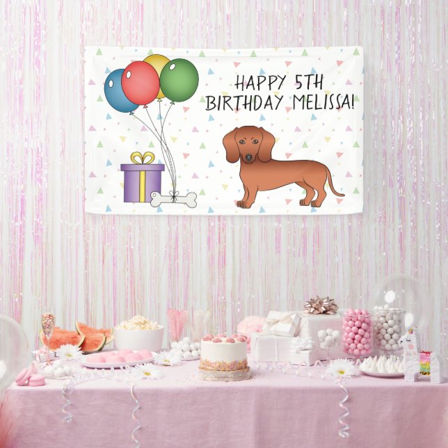 Banderoles Red Smooth Coat Dachshund Chien Joyeux anniversair (Fête)