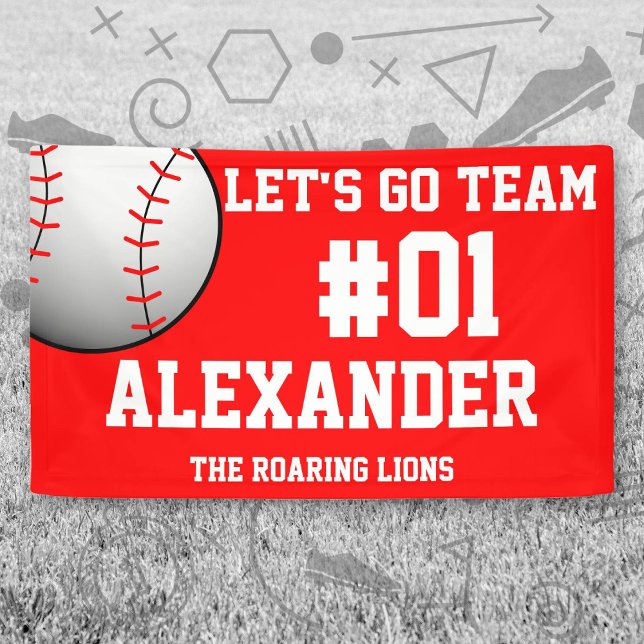Banderoles Red White Baseball Team Spirit (Red and White Baseball Let's Go Team Banner. Celebrate your high school or college athlete.)