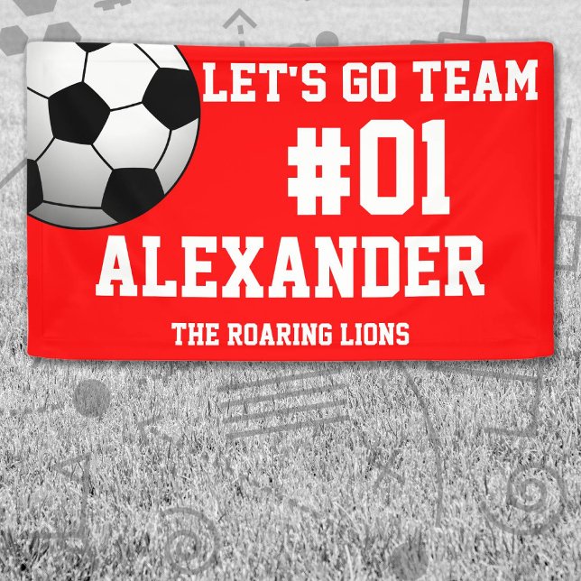 Banderoles Red White Soccer Team Spirit (Red and White Soccer Let's Go Team Banner. Celebrate your high school or college athlete.)