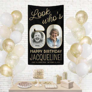 Banderoles Regardez qui a 60 ans Fête d'anniversaire noire et