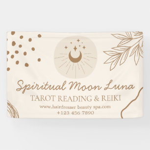 Banderoles Reiki Spirituel Lune et Étoiles Rose Beige