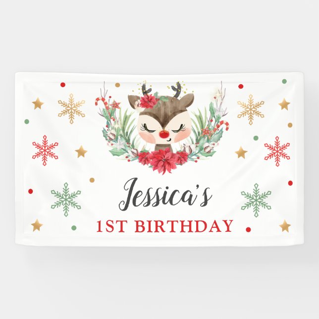 Banderoles Reindeer Noël 1er Anniversaire Cerf d'hiver (Horizontal)