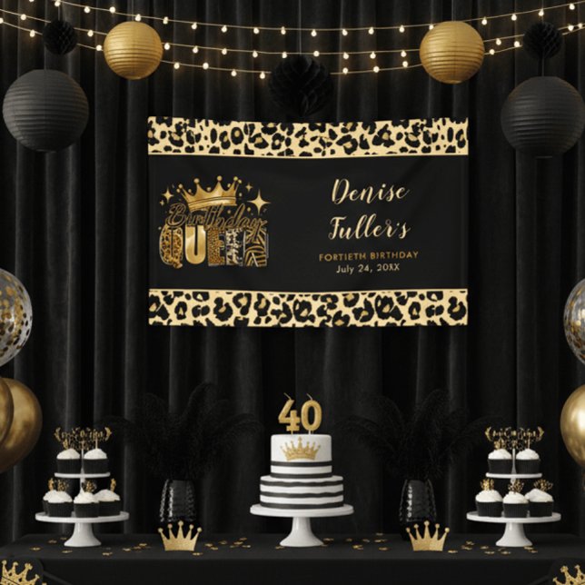 Banderoles Reine d'anniversaire Fun Léopard Quarante Annivers (Créateur téléchargé)