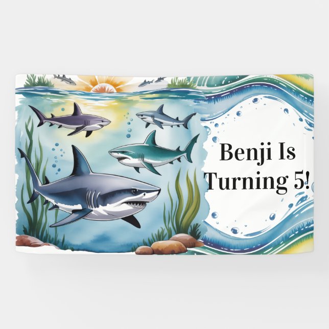 Banderoles Requin sous la mer Garçon Anniversaire (Horizontal)
