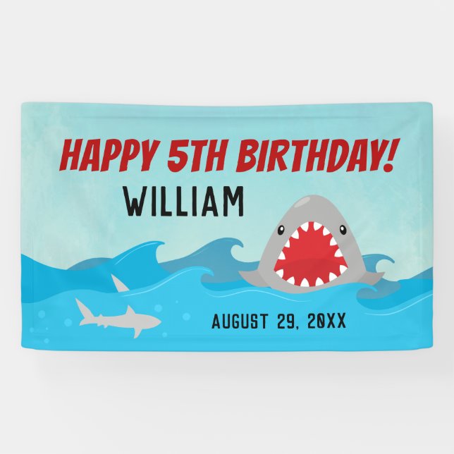 Banderoles Requins dans l'eau | Boys Shark Birthday Party (Horizontal)