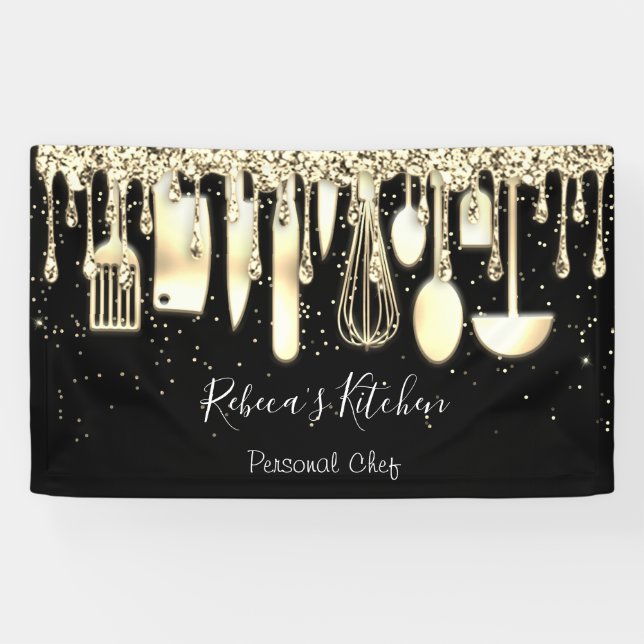 Banderoles Restauration Chef Personnel Cuisine Gold Ustensile (Horizontal)