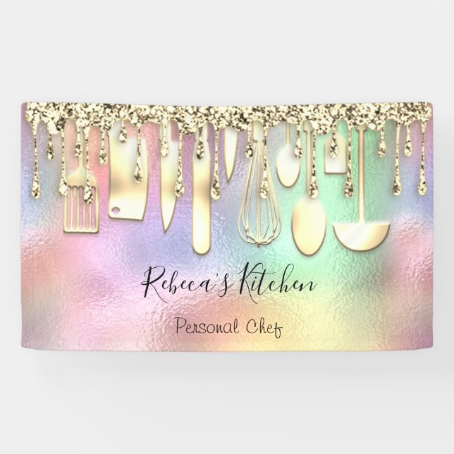 Banderoles Restauration Chef Personnel Cuisine Gold Ustensile (Horizontal)