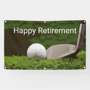 Banderoles Retraite de golf avec boule et fer sur vert 