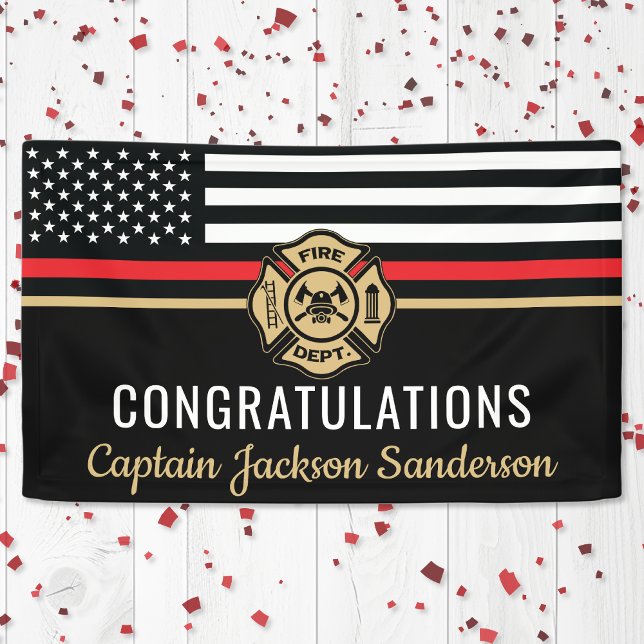 Banderoles Retraite des pompiers Red Line Flag Félicats (Firefighter Retirement Red Line Flag Congrats Banner)