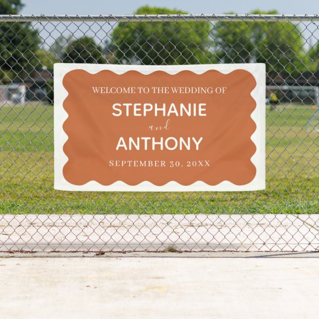 Banderoles Rétro 1950 Wavy Edge Mariage en terre cuite (En situation)