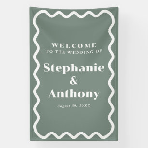 Banderoles Retro 1950 Wavy Edge Sage Green Mariage