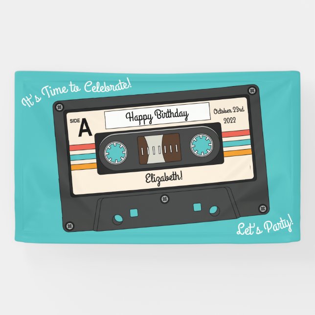 Banderoles Retro 80's 90's Cassette Musique Anniversaire (Horizontal)