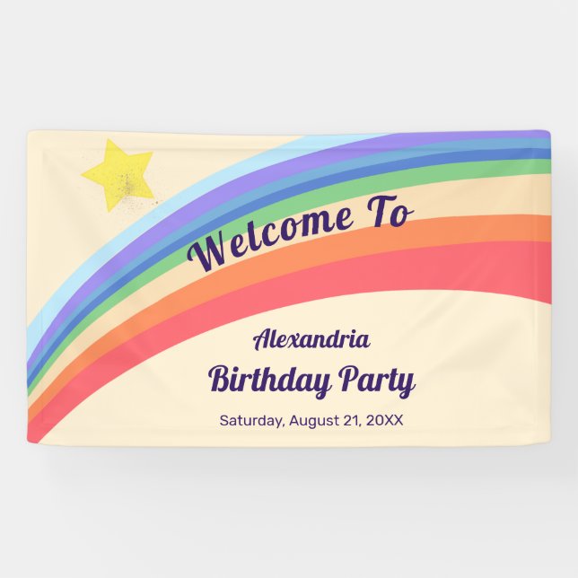Banderoles Retro 80s Colorful Jaune Rainbow Star Anniversaire (Horizontal)