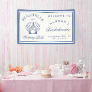 Banderoles Retro Blue Coquillages et Cloches de Mariage Enter