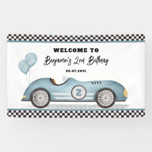 Banderoles Retro Blue Race Car Two Fast Boy Birthday Welcome