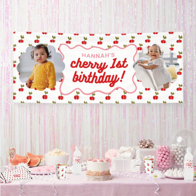 Banderoles Retro Cherry 1er Anniversaire Photo Party Banner (Créateur téléchargé)