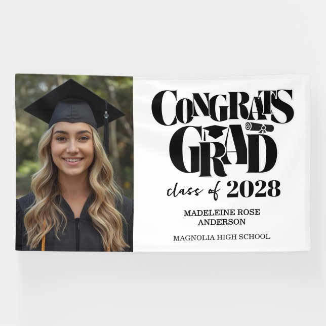 Banderoles Retro Class of Congrats Graduation Black  (Horizontal)