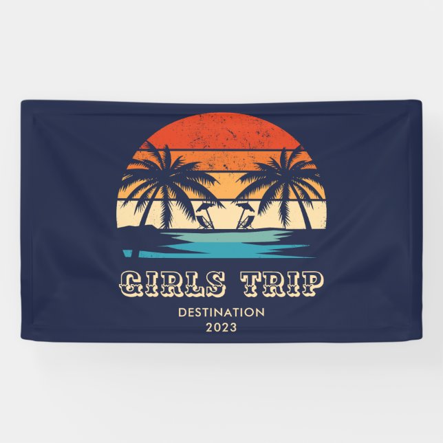 Banderoles Retro coucher de soleil Filles voyage bachelorette (Horizontal)