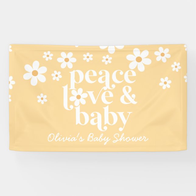Banderoles Retro jaune Daisy boho Peace Love baby shower (Horizontal)