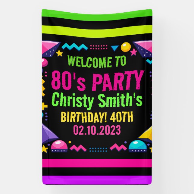 Banderoles Retro Neon 80s Birthday Adult Party (Verticale)