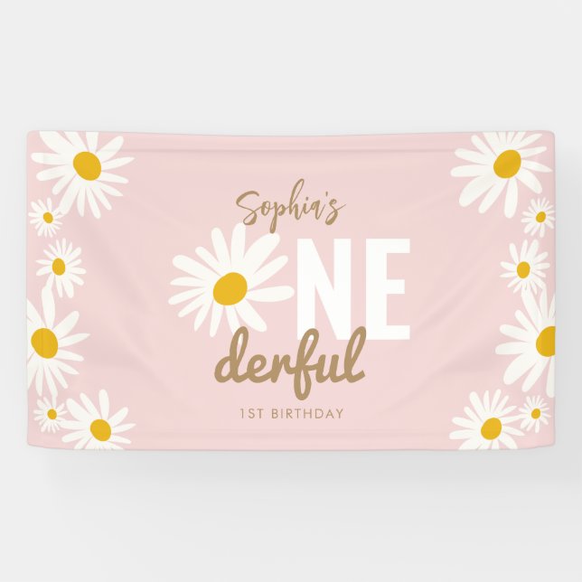 Banderoles Retro Pink Daisy ONE derful 1st Birthday Party (Horizontal)