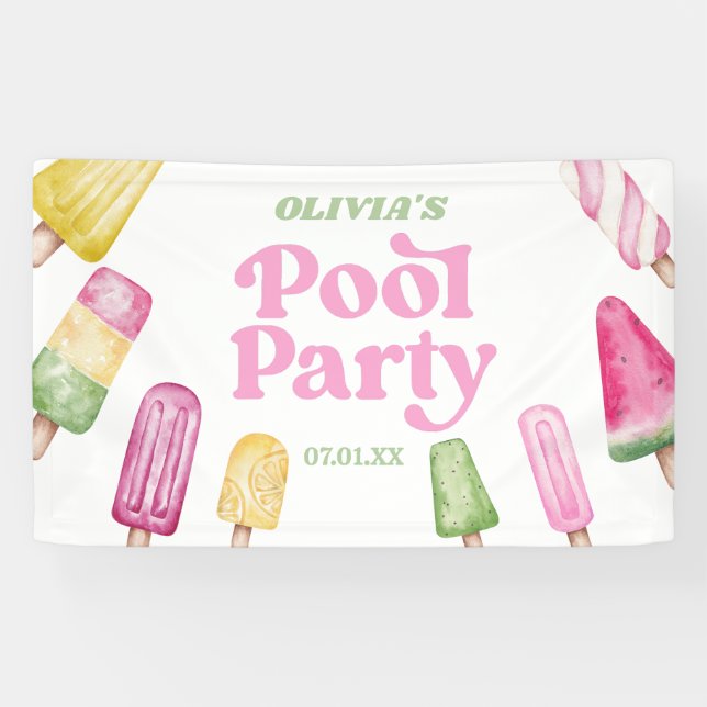 Banderoles Retro Popsicle fête d'anniversaire de la piscine (Horizontal)