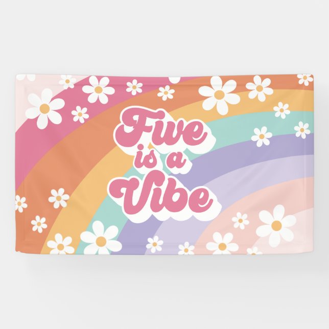 Banderoles Retro Rainbow Five est un Vibe 5e anniversaire (Horizontal)