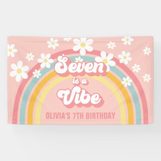 Banderoles Retro Rainbow Seven est une Vibe Groovy 7e Anniver (Horizontal)