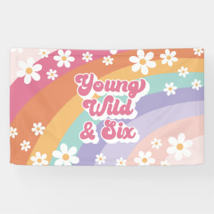 Banderoles Retro Rainbow Young Wild et Six 6e anniversaire
