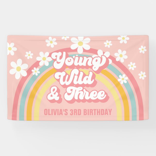 Banderoles Retro Rainbow Young Wild Three Super 3e anniversai (Horizontal)
