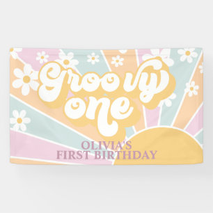 Banderoles Rétro Sunshine Groovy One Pastel Joyeux Anniversai