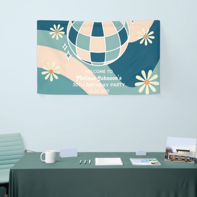 Banderoles Retro Super Wave Disco Ball Daisy Green Anniversai (Salon professionnel)