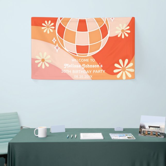 Banderoles Retro Super Wave Disco Ball Daisy rose Anniversair (Salon professionnel)