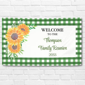 Banderoles Réunion de famille tournesol et vert à carreaux