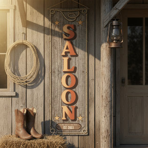 Banderoles Réunion de famille western rustique SALOON Vert ID