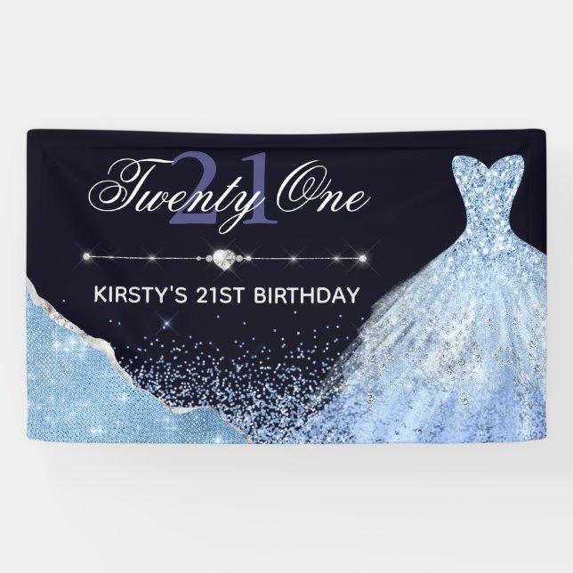 Banderoles Robe aquarelle bleu clair 21e anniversaire (Horizontal)