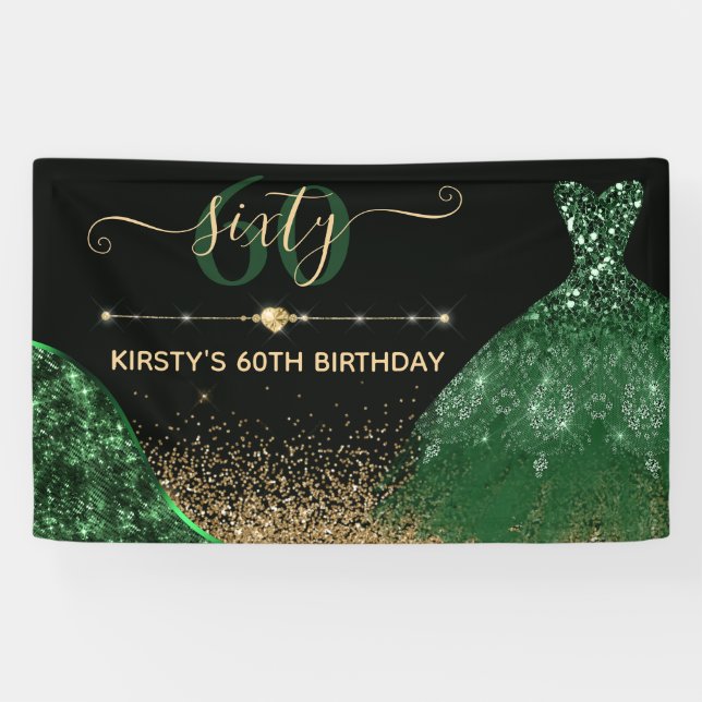 Banderoles Robe d'anniversaire aquarelle vert foncé (Horizontal)