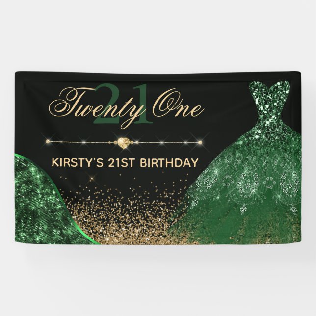 Banderoles Robe d'aquarelle vert foncé 21e anniversaire (Horizontal)