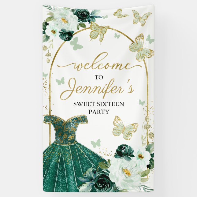 Banderoles Robe douce 16 Affiche de bienvenue papillon floral (Vertical)